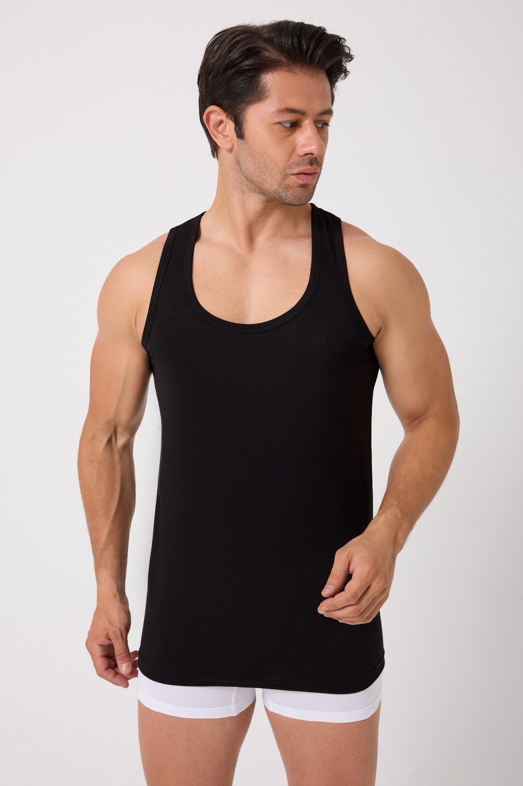 4er Pack Herren Achselhemd Unterhemd Tanktop 100% Baumwolle Weiß & Schwarz M Weiß