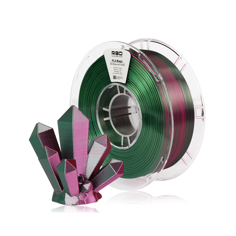 2in1 SILK PLA Filament für 3D Drucker | Zweifarbig Special Magic Effekt - NEU 3DPLady Silk Filament 1 kg Silk Rose Red - Green