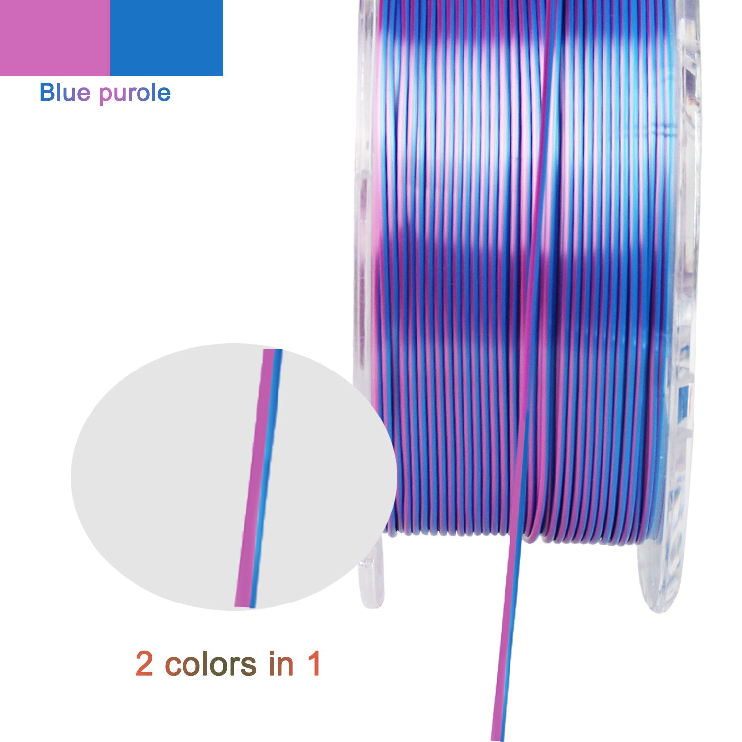 2in1 SILK PLA Filament für 3D Drucker | Zweifarbig Special Magic Effekt - NEU 3DPLady Silk Filament 1 kg Silk Purple - Blue
