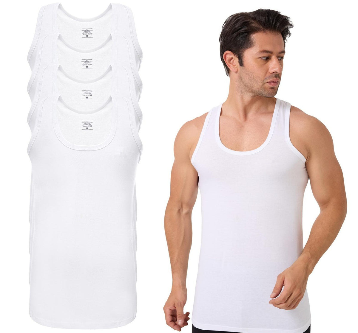 4er Pack Herren Unterhemd Achselhemd Tanktop 100% Baumwolle Weiß XXL