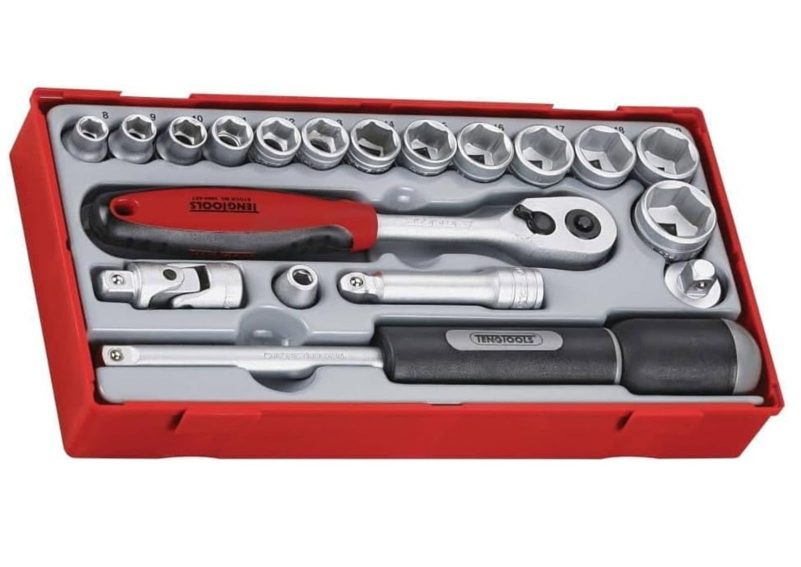 Teng 3/8" Steckschlüsselsatz metrisch Umschaltknarre, Stecknüssen, Freilaufgriff