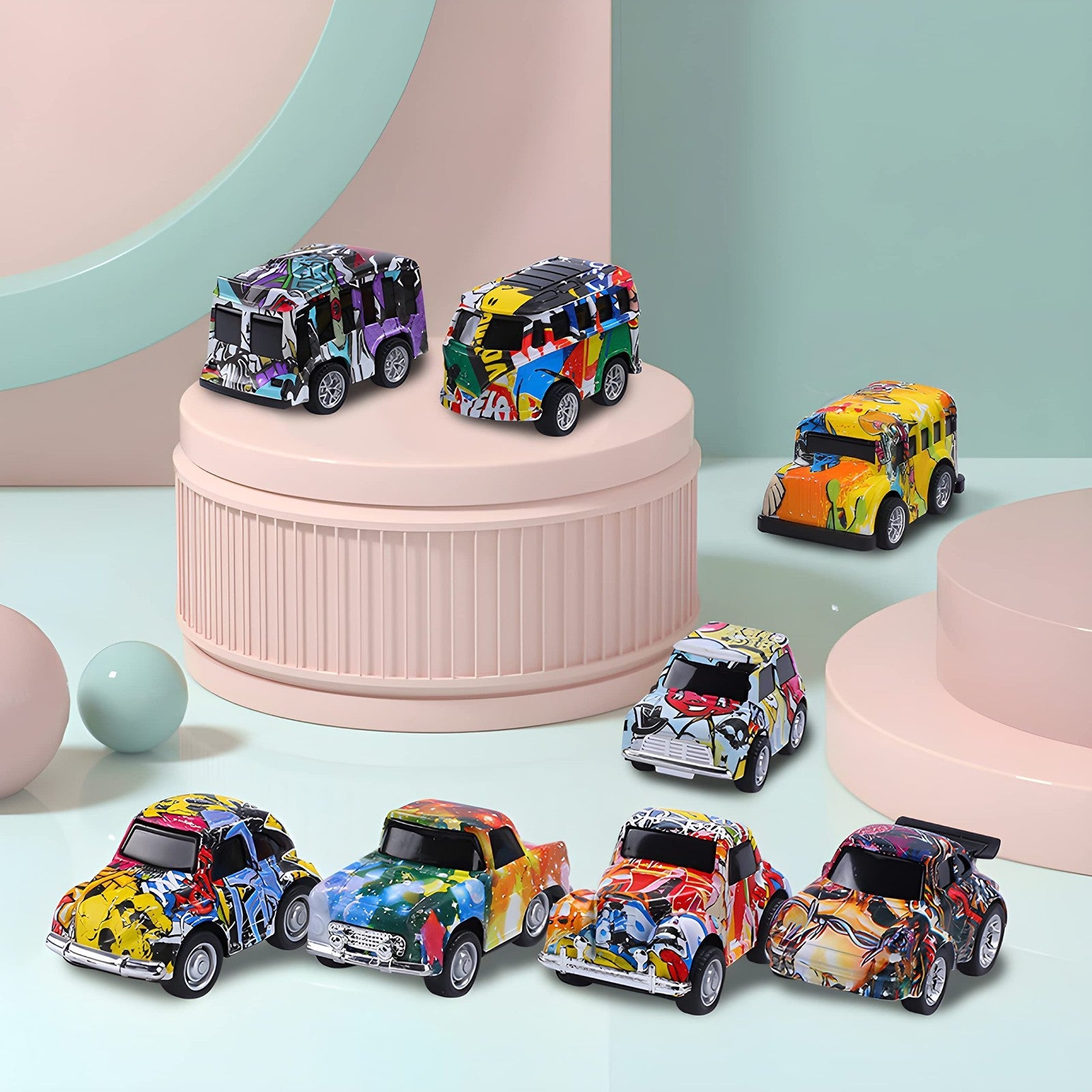 8 x Spielzeugauto mit Rückzug Leichtmetall Kinderspielzeug Käfer Bulli Van Bus