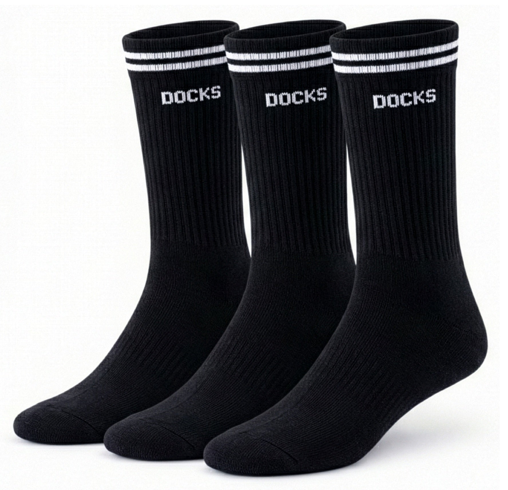 3 Paar DOCKS Socken Komfortbund Sport Tennis Socken Damen Herren schwarz 43-46
