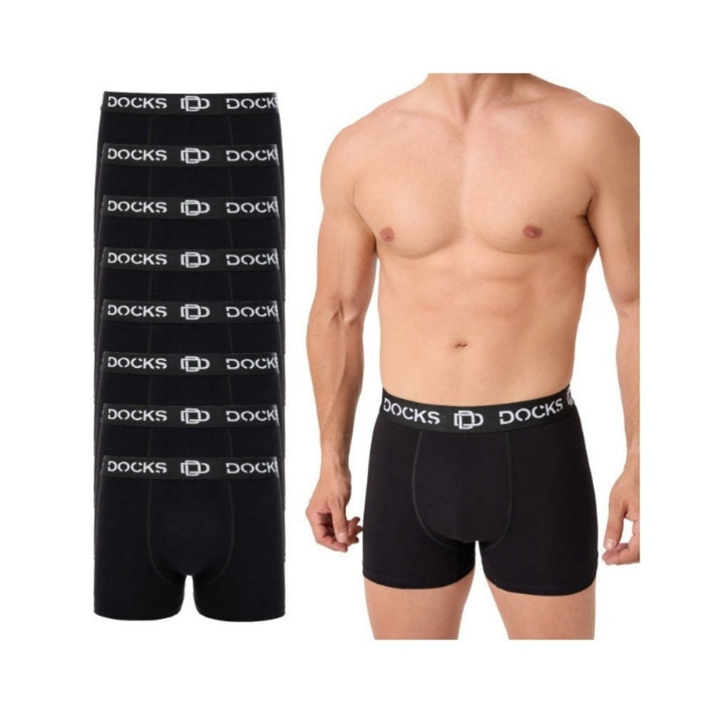 8 x ORIGINAL DOCKS Baumwolle Boxershorts Herren Unterhose Schwarz Männer Boxer