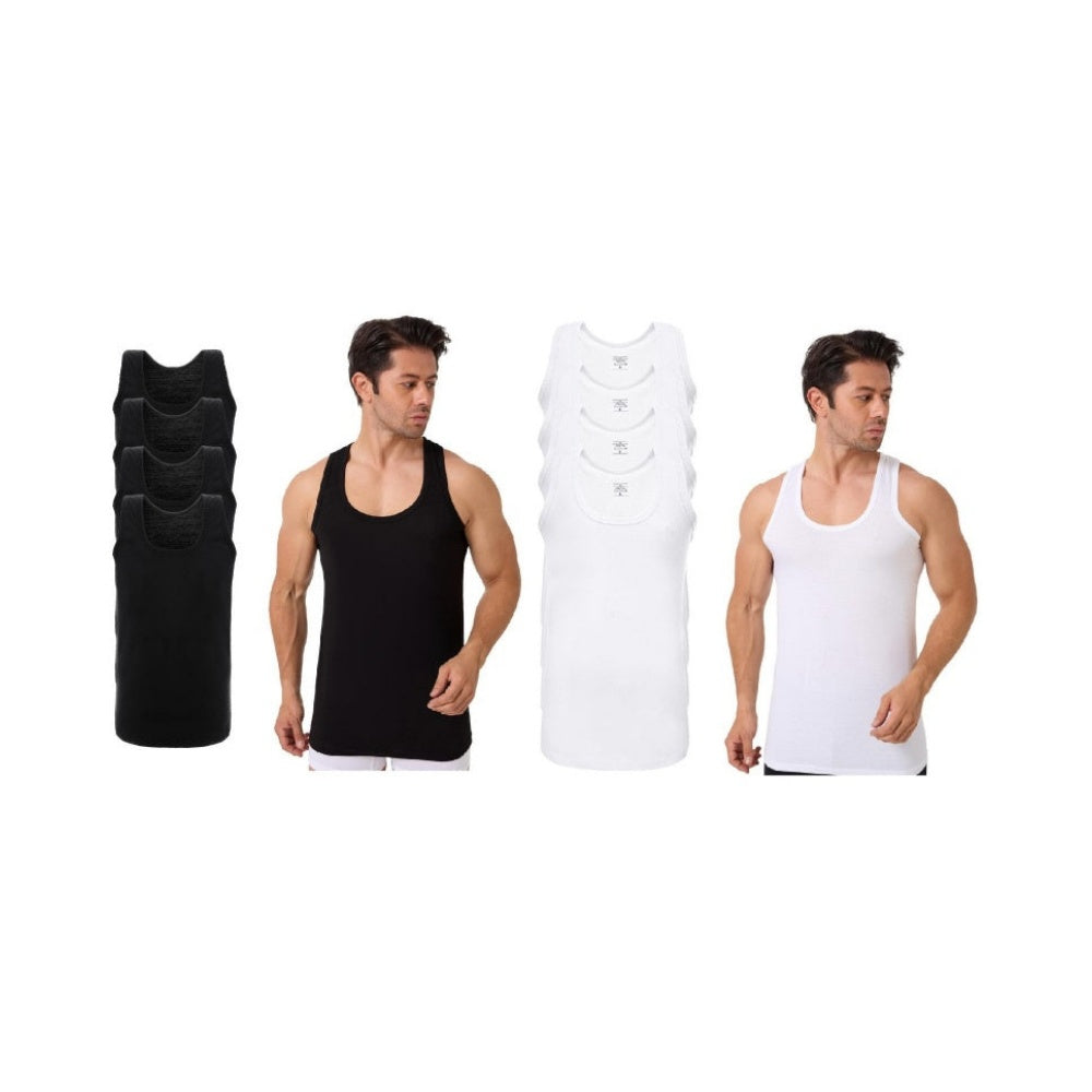 4er Pack Herren Achselhemd Unterhemd Tanktop 100% Baumwolle Weiß & Schwarz