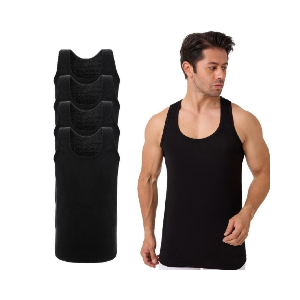 4er Pack Herren Achselhemd Unterhemd Tanktop 100% Baumwolle Weiß & Schwarz L Schwarz