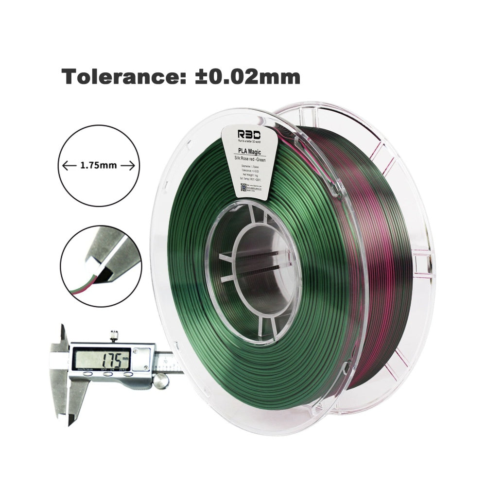 2in1 SILK PLA Filament für 3D Drucker | Zweifarbig Special Magic Effekt - NEU 3DPLady Silk Filament 1 kg Silk Rose Red - Green