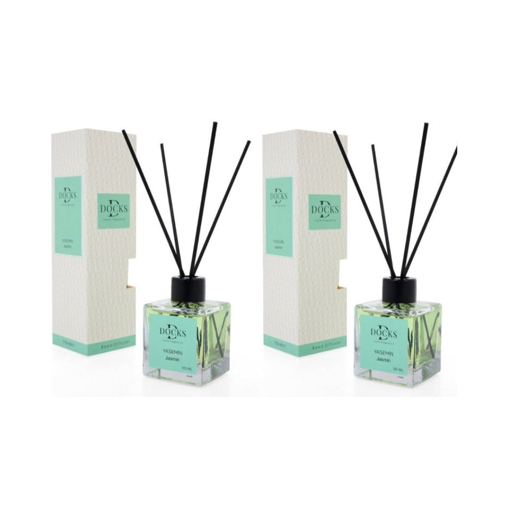 2er Set DOCKS Raumduft Set 110ml Diffuser mit Duftstäbchen – Lufterfrischer Duft Jasmin