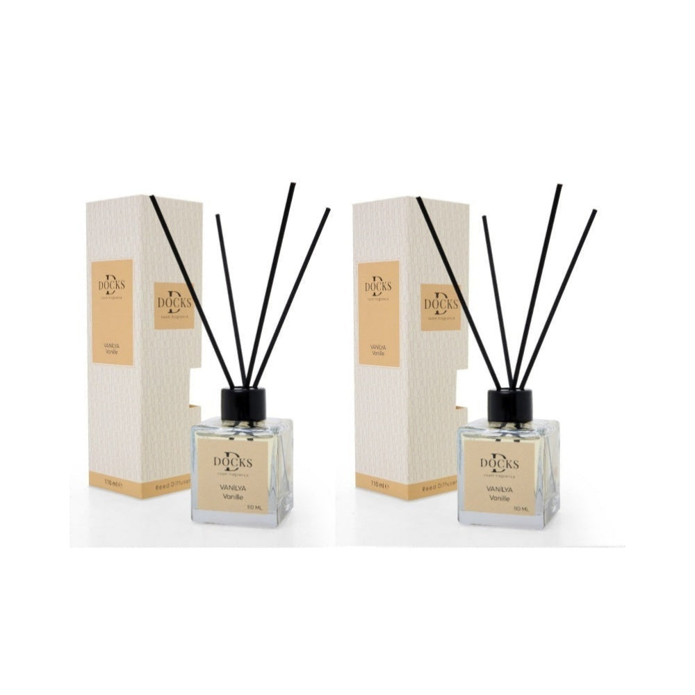 2er Set DOCKS Raumduft Set 110ml Diffuser mit Duftstäbchen – Lufterfrischer Duft Vanille
