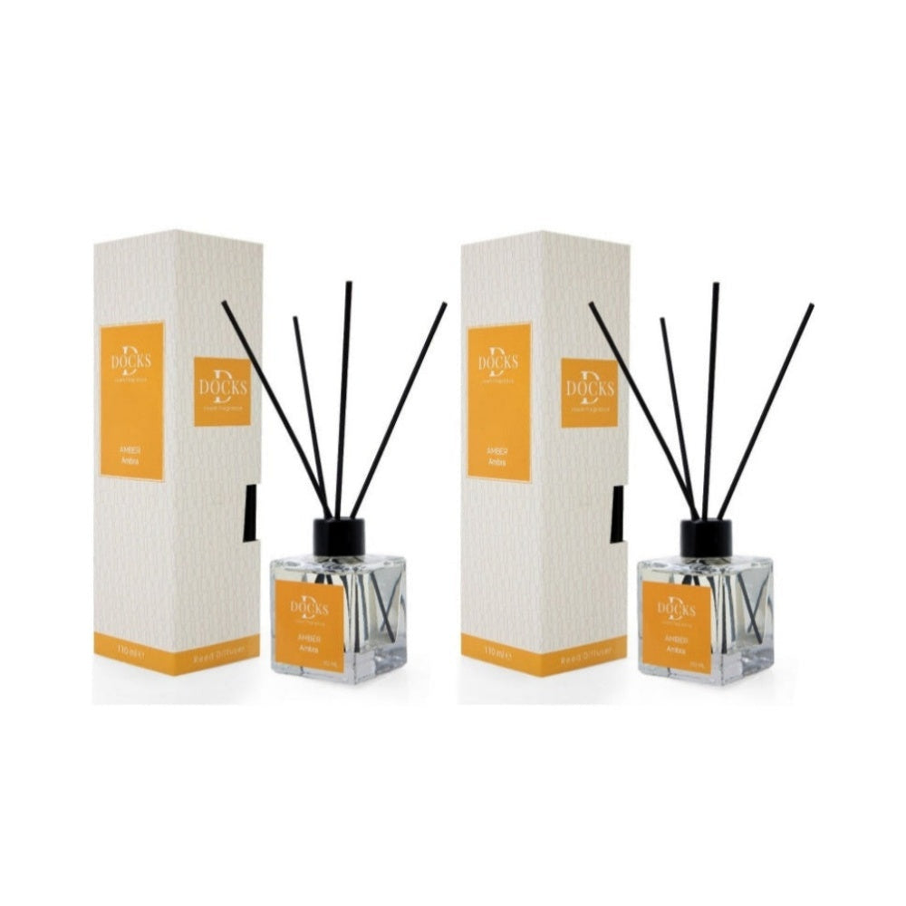 2er Set DOCKS Raumduft Set 110ml Diffuser mit Duftstäbchen – Lufterfrischer Duft Amber