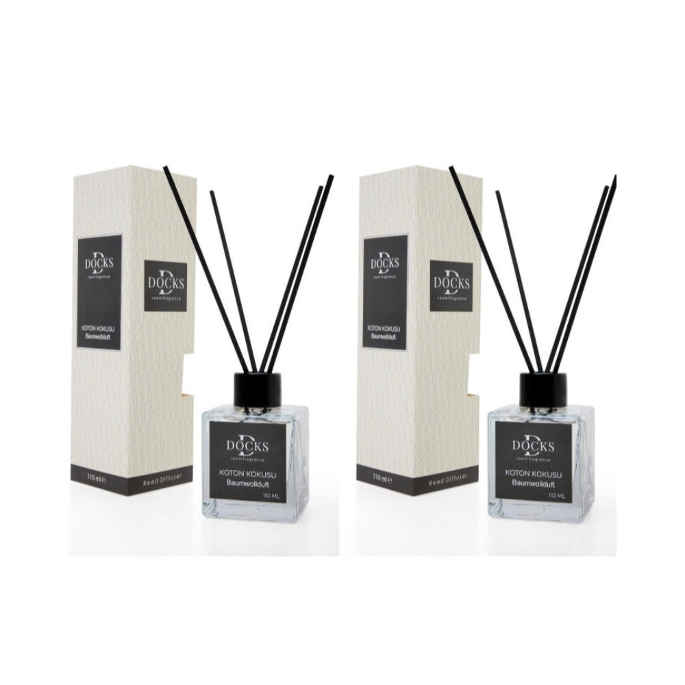 2er Set DOCKS Raumduft Set 110ml Diffuser mit Duftstäbchen – Lufterfrischer Duft Baumwolle
