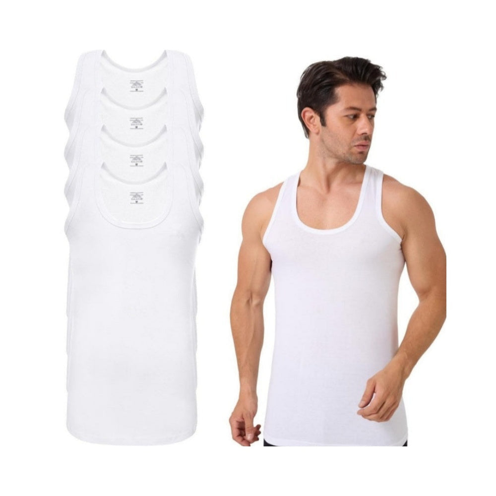 4er Pack Herren Achselhemd Unterhemd Tanktop 100% Baumwolle Weiß & Schwarz XL Weiß